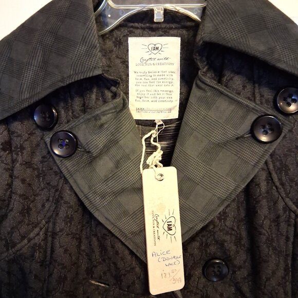 NWT I.AM.GIA Classic Double-Breasted Dark Gray Black Floral Lined Trench Coat - Picture 8 of 15